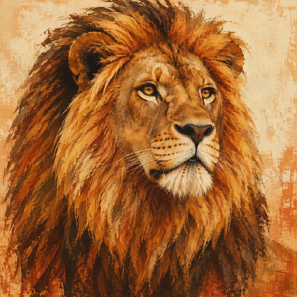 Lion — one of the Big 5, painted in warm African ochre tones